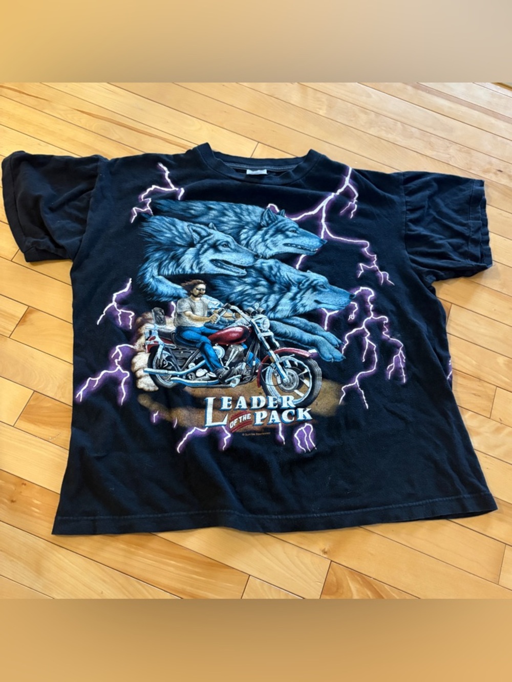 Vintage 'Leader of the Pack' Wolf Motorcycle USA Thunder T- Shirt Lightning XL